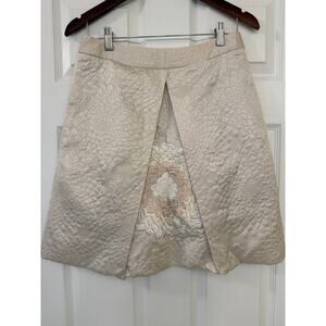 Johnny Was Biya Jacquard Brocade Floral Embroidered Skirt Side Zip Cream Sz S